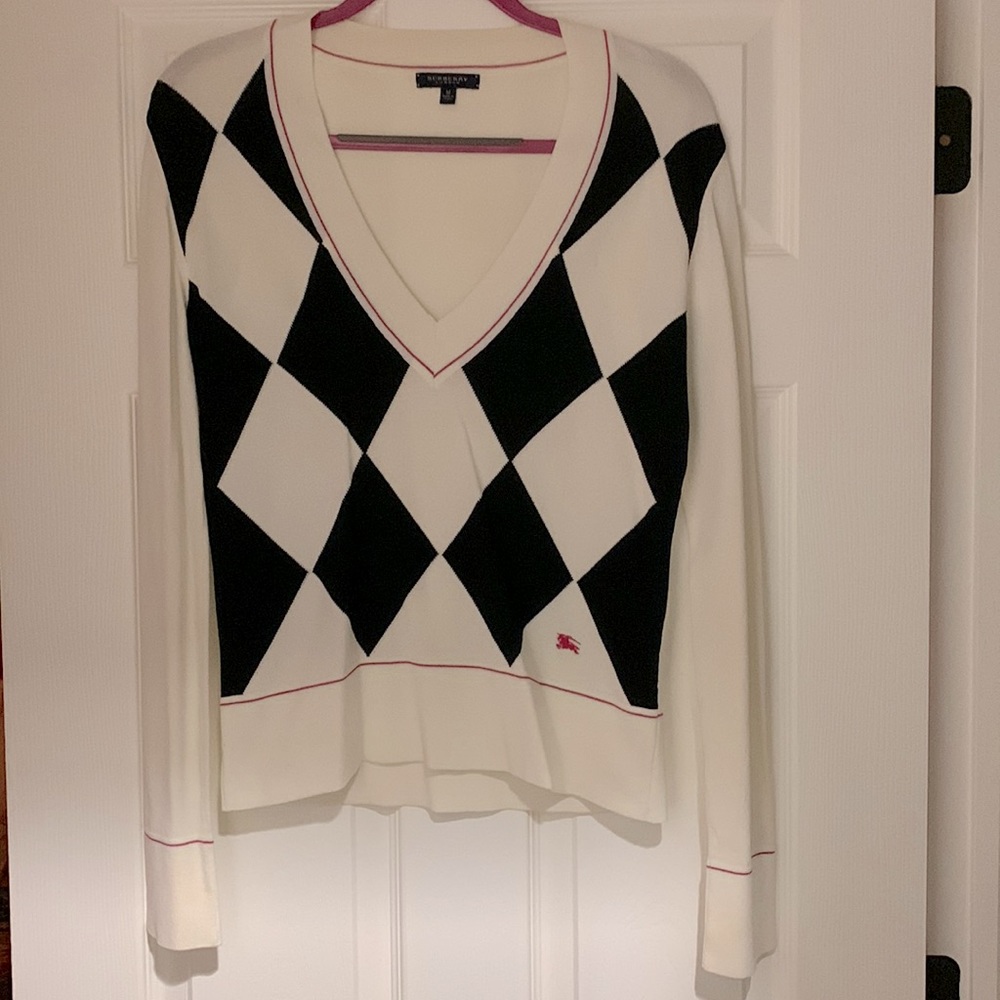 Black and White Argyle Burberry Sweater